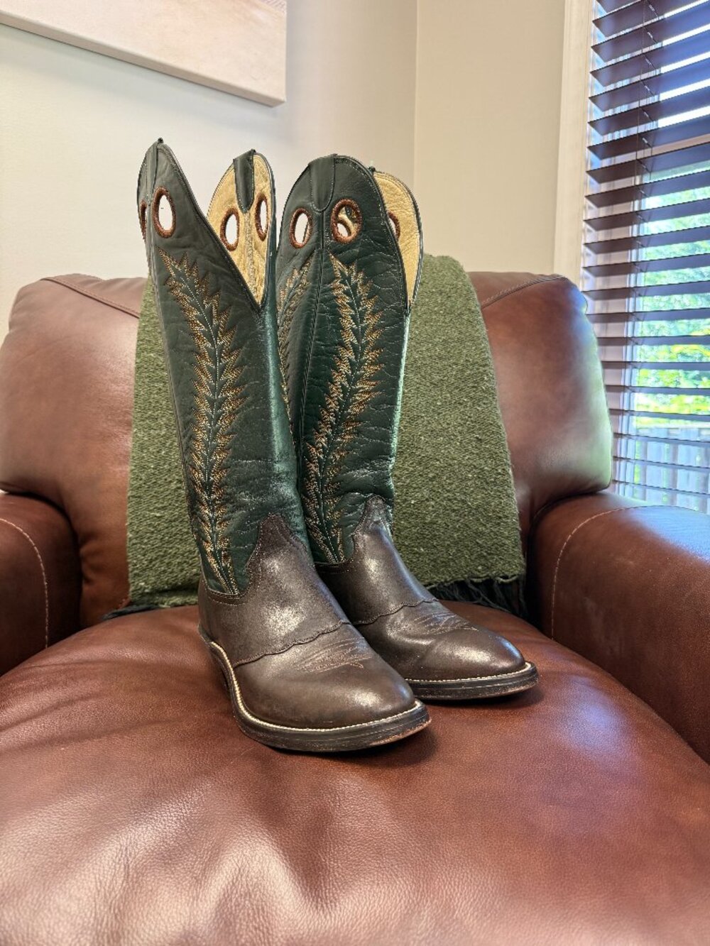 Hondo 9000 Cowboy Boots Men’s 9D Brown Green Leather Tall Shaft Western